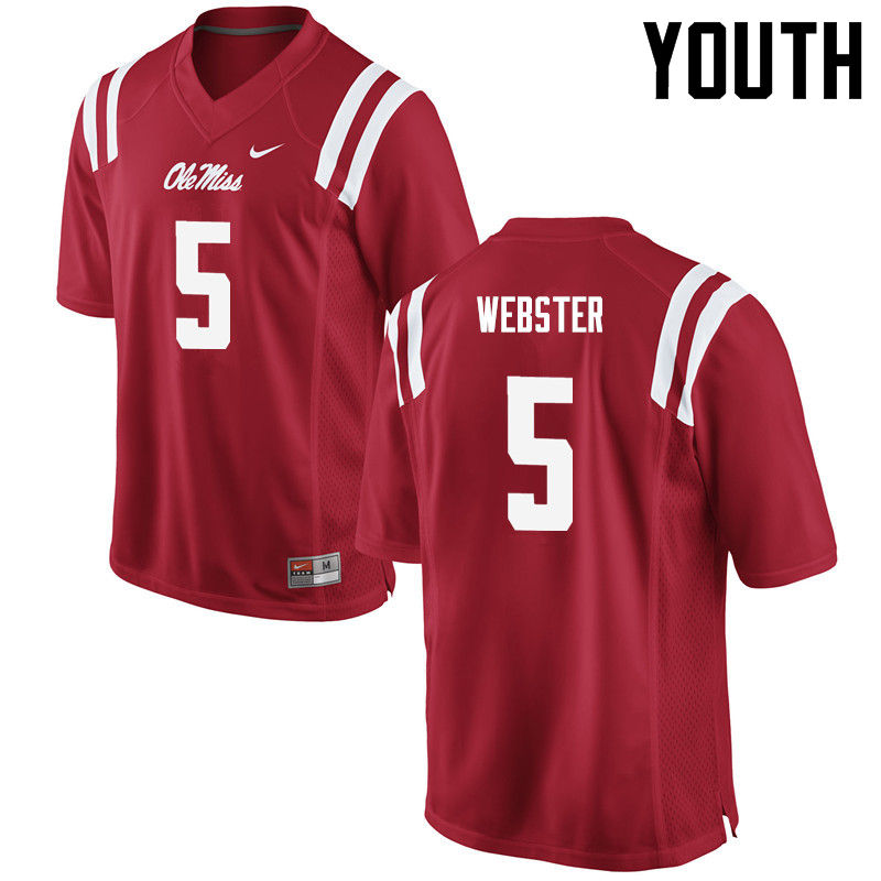Ken Webster Ole Miss Rebels NCAA Youth Red #5 Stitched Limited College Football Jersey EHK8058DO